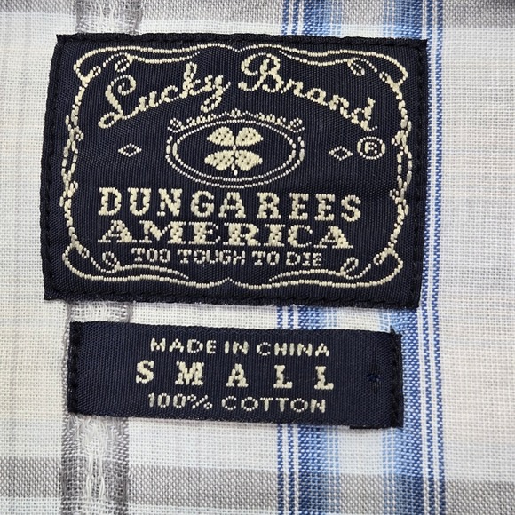 VTG Lucky Brand Dungarees America Plaid Western Pearl Snap Button Shirt Men Sm - Picture 5 of 11